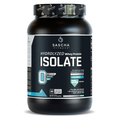 SASCHA FITNESS Hydrolyzed Whey Protein Isolate,100% Grass-Fed (2 Pounds, Coconut)