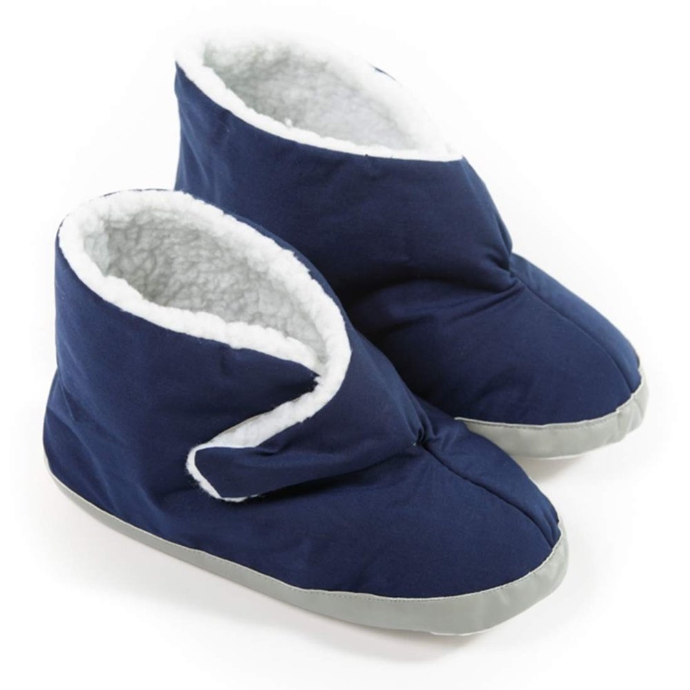Comfort Finds Mens Edema Boots  Extra Wide & Roomy Swollen Foot Shoes  Soft Adjustable Slippers for Sensitive Skin & Diabetic Feet Relief (Small 7-8 1/2, Navy)