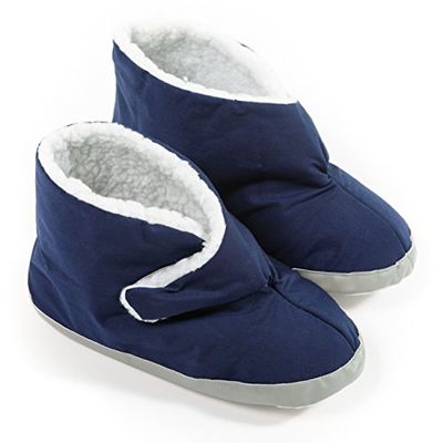 Mens Edema Boots  Extra Wide & Roomy Swollen Foot Shoes  Soft Adjustable Slippers for Sensitive Skin & Diabetic Feet Relief (Large 11-12, Navy)
