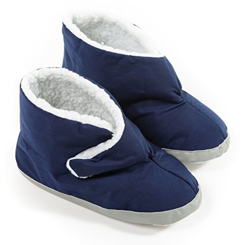 Mens Edema Boots Extra Wide & Roomy Swollen Foot Shoes Soft Adjustable Slippers for Sensitive Skin & Diabetic Feet Relief (Large 11-12, Navy)