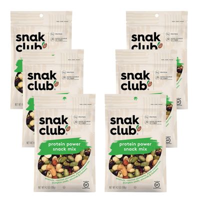 Snak Club Protein Power Snack Mix with Peanuts, Roasted Edamame, Dried Cranberries, Pumpkin Seeds, Almonds, and Cashews, Gluten-Free and Kosher Trail Mix Snacks, 4.2 oz Resealable Bags, 6 Pack