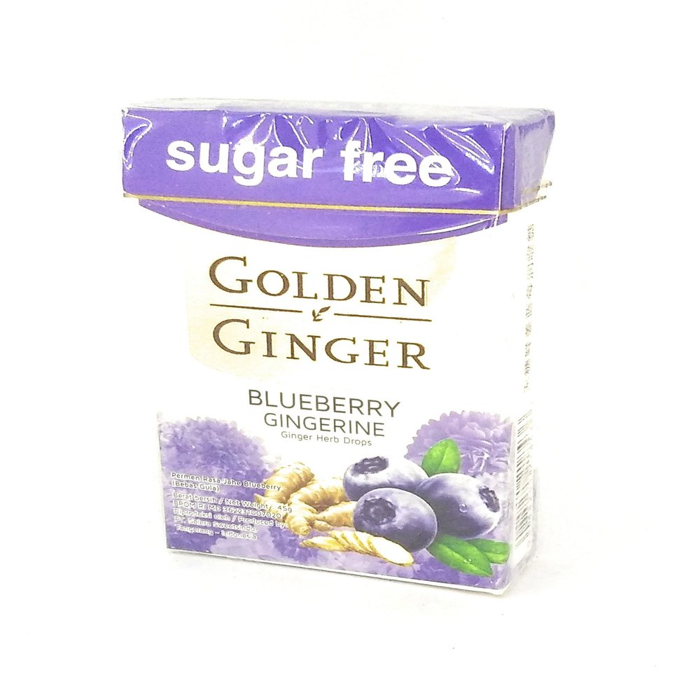 Golden Ginger Herb Drops Blueberry Gingerine (sugar free), 45 Gram (Pack of 2)