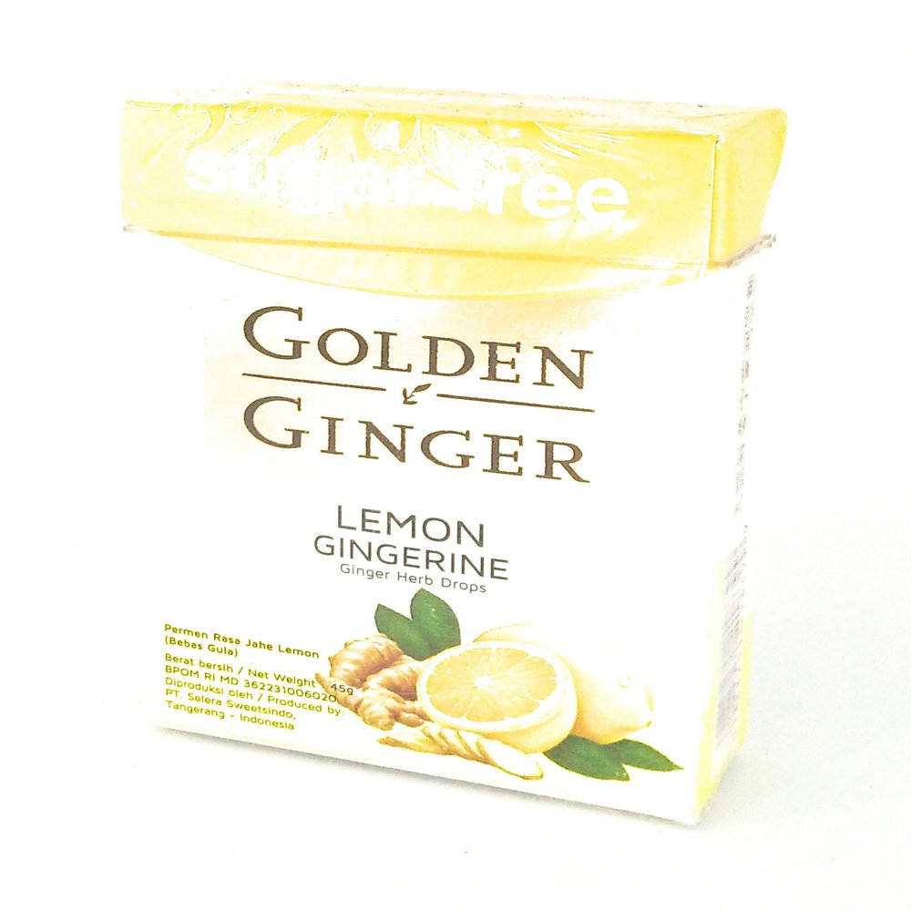 Golden Ginger Herb Drops Lemon Gingerine (sugar free), 45 Gram (Pack of 2)