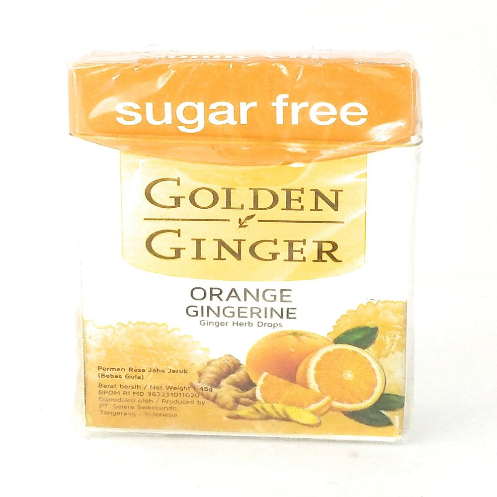 Golden Ginger Herb Drops Orange Gingerine (sugar free), 45 Gram (Pack of 2)