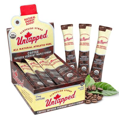 UnTapped Coffee Infused Vermont Maple Syrup Packets for Athletes, Box of 20-1 fl oz | Pure Maple Syrup with Organic Coffee for Natural Endurance Energy | Fuel to Keep You Running Longer
