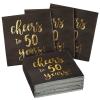 BLUE PANDA 50 Pack Cheers to 50 Years Printed Cocktail Napkins for 50th Birthday and Anniversary - 3-Ply Black & Gold Foil 50th Birthday Napkins