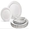 " OCCASIONS " 150 Piece set (25 Guests) Vintage Wedding Party Disposable Dinnerware Set Plastic Plates 10.25'', 7.5'' + Silverware w/double fork (Portofino Plain White) view 1