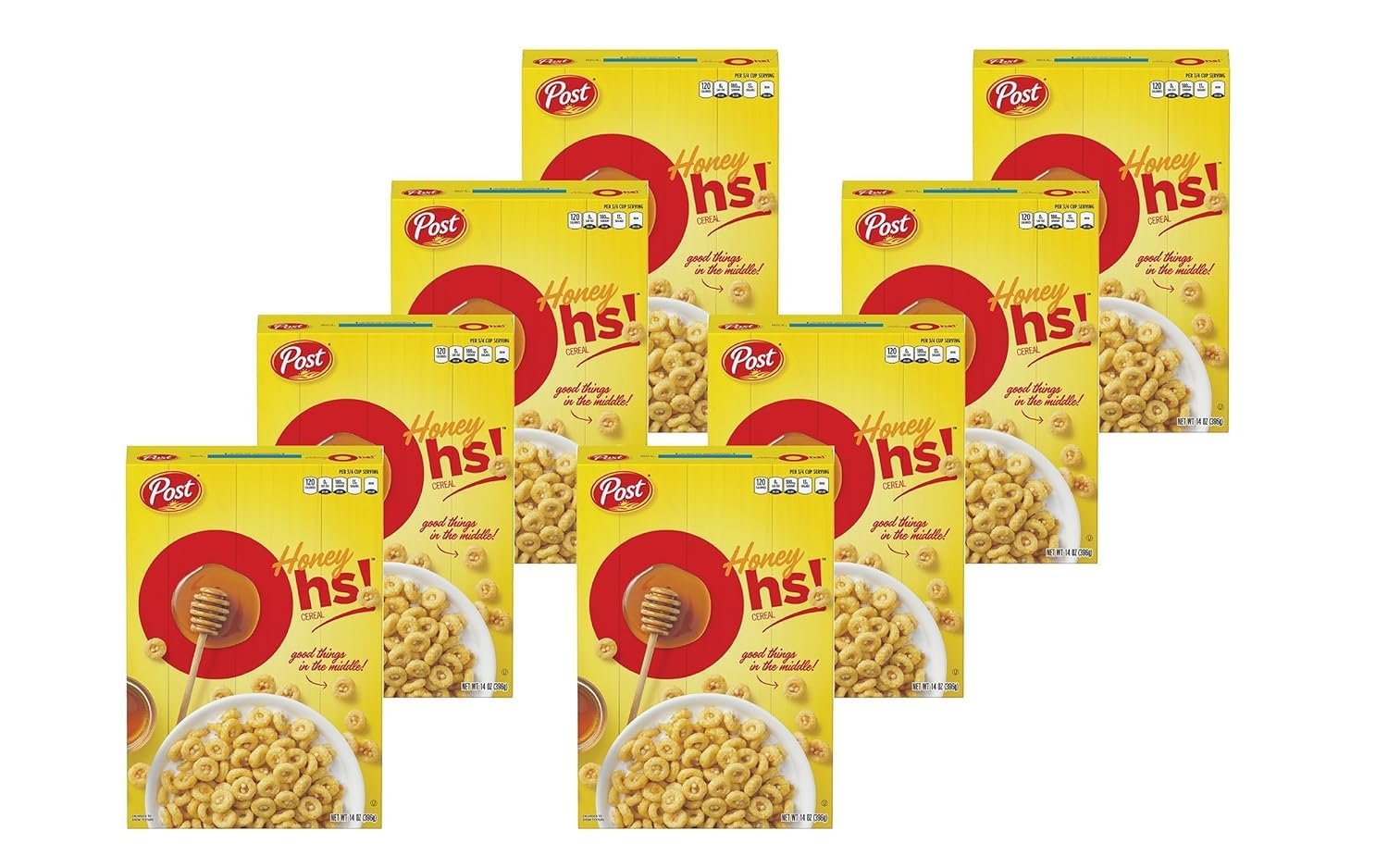 Honey Ohs! Crunchy Breakfast Cereal Os Made with Sweetened Corn, Oats and Rice, 14 OZ Box (Pack of 8)