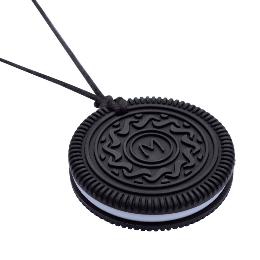 Munchables Biscuit Sensory Chew Necklace Chewy Fidget Toy for Boys and Girls (Black)