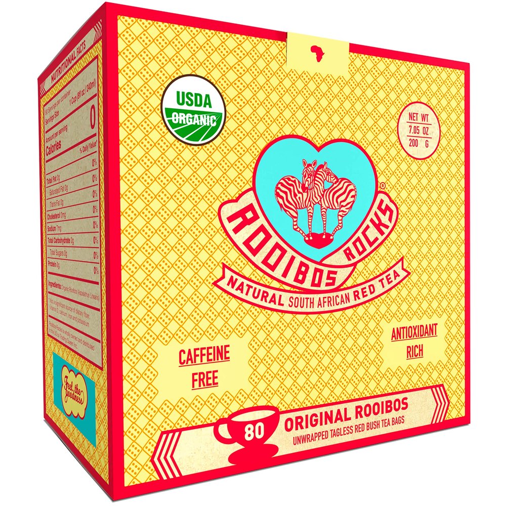 Caffeine Free Organic Rooibos Tea Bags 80 - Naturally Sweet Herbal Tea Safe for Kids & Pregnant Women Low Tannin Premium South African Tea Red Tea - Sustainably & Ethically Farmed Red Rooibos Tea