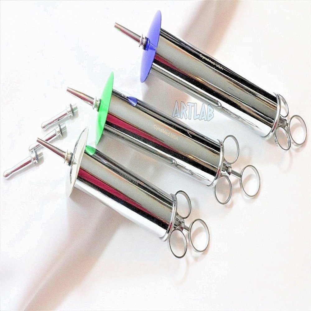 3 PC PREMIUM 4,6,8oz Ear Syringe Wax Remover syringes Brass with Chrome Finish Ideal for Household, EMT, Firefighter, Police, Medical Student, School and Hobby