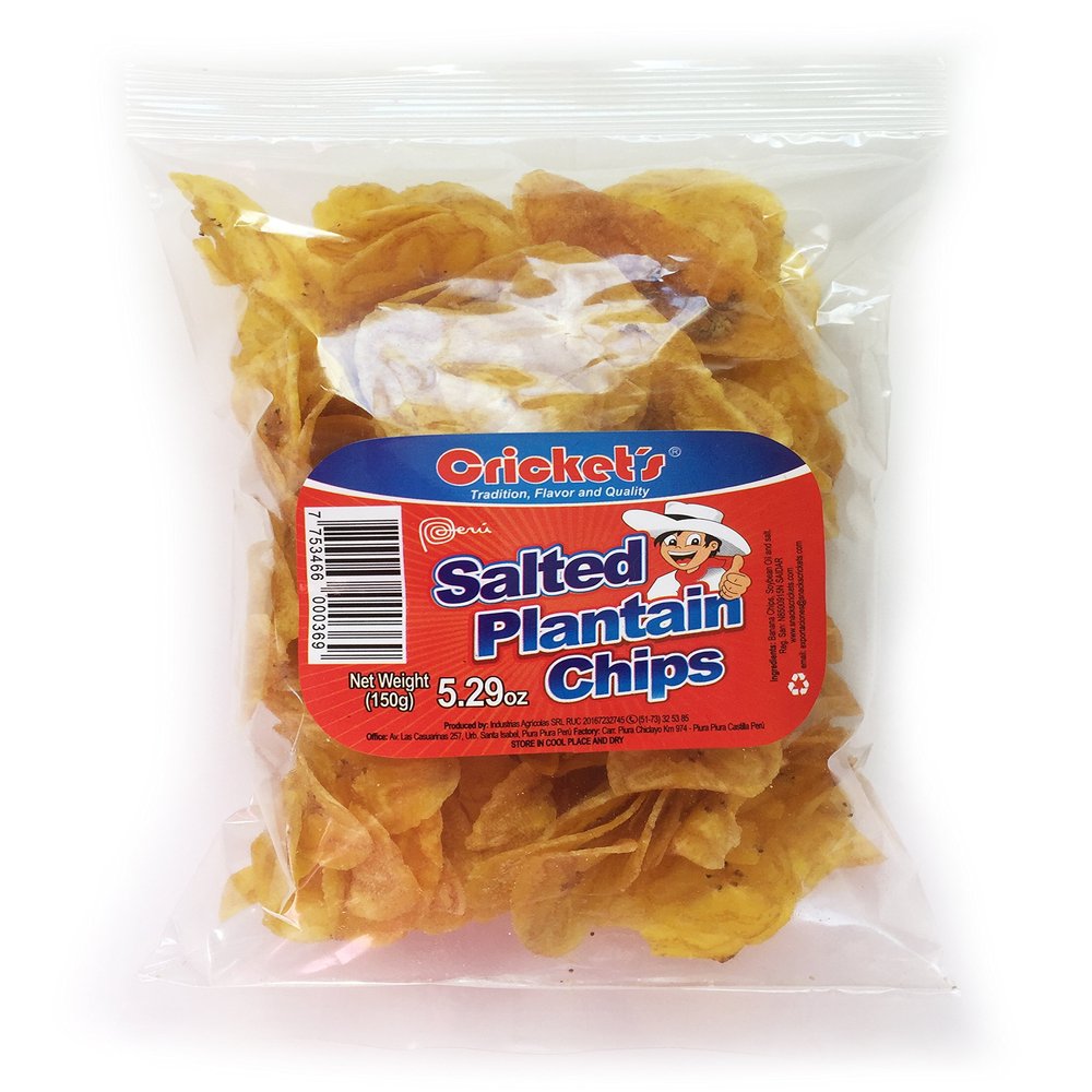 CRICKET'S Chifles Platanitos Salados150 gr. - 2 Pack | Salted Plantain Chips 5.29 oz. - 2 Pack - Product of Peru.
