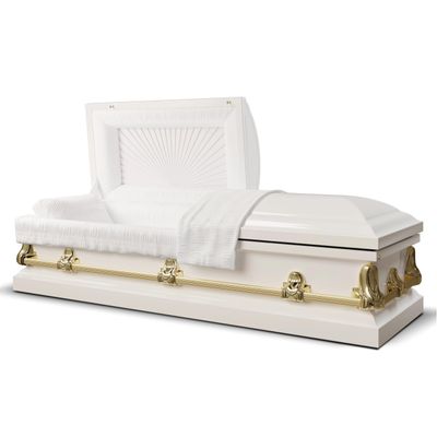 Titan Casket Elegant Orion Series Funeral Casket for Humans - Handcrafted Steel Casket, Luxurious White and Gold Finish & White Crepe Interior, 20-Gauge Steel Adult Size, Adjustable Bed, Gasket Seal