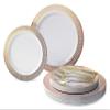 " OCCASIONS " 150pcs set (25 Guests)-Wedding Party Disposable Plastic Plates & cutlery 10'', 7.5'' + Silverware w/double fork (Venice in White/Blush/Peach & Gold) view 1