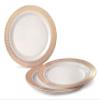 " OCCASIONS " 150pcs set (25 Guests)-Wedding Party Disposable Plastic Plates & cutlery 10'', 7.5'' + Silverware w/double fork (Venice in White/Blush/Peach & Gold) view 2