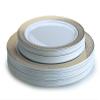 " OCCASIONS " 150pcs set (25 Guests)-Wedding Party Disposable Plastic Plates & cutlery 10'', 7.5'' + Silverware w/double fork (Venice in White/Blush/Peach & Gold) view 4