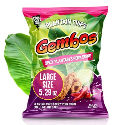 Gembos Spicy Plantain & Pork skins Snack Pack, Chili Lime and Salt Chips, Crunchy Chicharrones and Plantain Mix (4 Oz (Pack of 1))