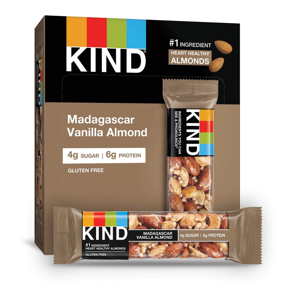 KIND Bars, Madagascar Vanilla Almond, Gluten Free, Low Sugar, 1.4oz, 4 Count (Pack of 12)