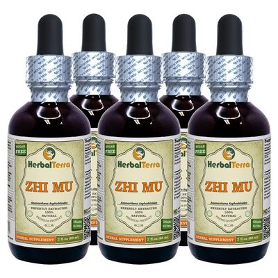 Zhi Mu, Anemarrhena (Anemarrhena Asphodeloides) Tincture, Dried Root Powder Liquid Extract (Brand Name: HerbalTerra, Proudly Made in USA) 5x2 fl.oz (5x60 ml)