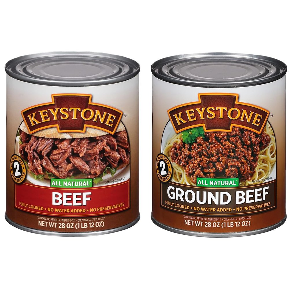 Keystone Canned Meats Variety Pack With Keystone Ground Beef and Keystone Beef. Convenient Shopping For 2 Popular Canned Meat Selections In 1 Order. Surprisingly Delicious!