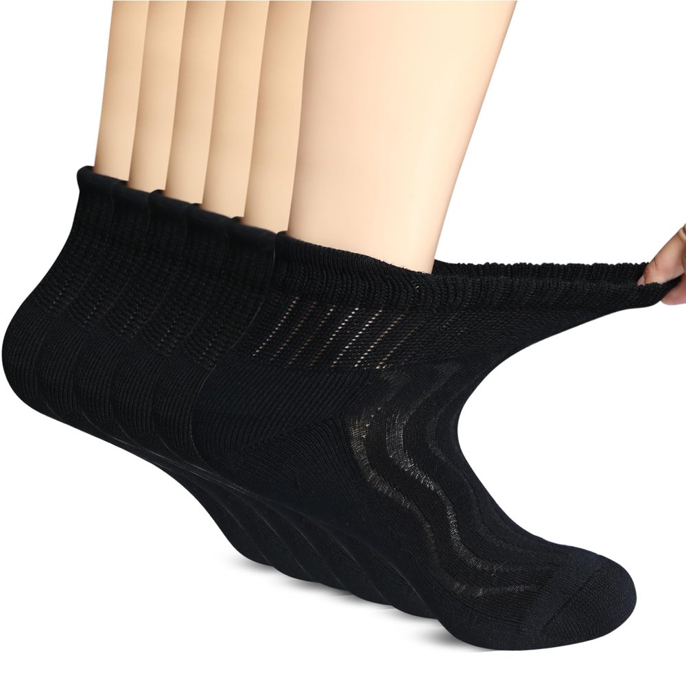 +MD Diabetic Socks for Men Women-6 Pairs Ankle Non-Binding Extra Wide, Seamless Circulator Socks for Edema 10-13 Black