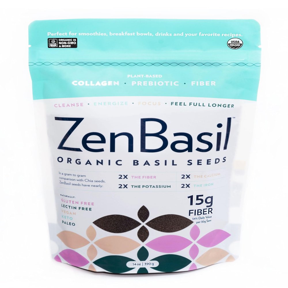 Zen Basil Seeds | edible basil seeds usda organic, kosher, non-gmo, lectin free, gluten free, plant based, keto, paleo, vegan | 15g fiber per/serv | 14oz | more fiber than chia seeds | prebiotic
