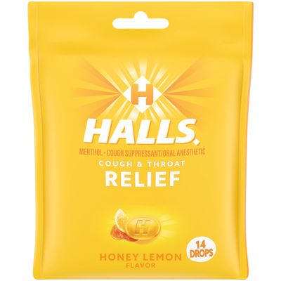 HALLS Relief Honey Lemon Cough Drops, 14 Drops
