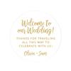 Andaz Press Personalized Out of Town Bags Round Circle Gift Labels Stickers, Welcome to Our Wedding Thanks for Traveling to Celebrate with Us, Faux Gold Glitter, 40-Pack, Custom Destination OOT view 1