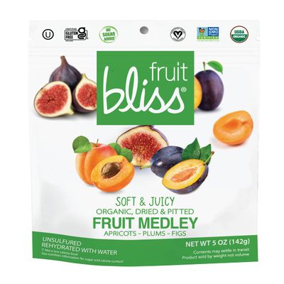 Fruit Bliss Dried Fruit Mix  Fruit Medley of Organic, Dried & Pitted Apricots, Plums & Figs - Organic Fruit Snacks, Dried Fruit Snacks, Resealable Pouches, Gluten-Free Vegan Snacks (3 Pack 5oz. Each)