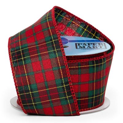 2 1/2" X 10 Yards Red/Green Tartan Plaid Fbrc Wired Ribbon Christmas