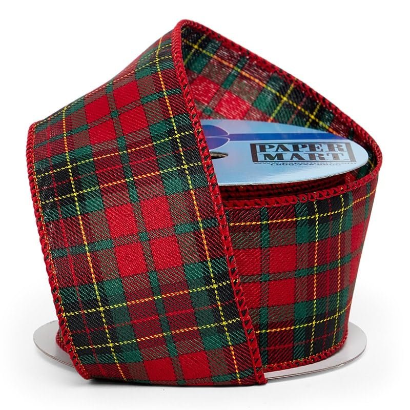 2 1/2" X 10 Yards Red/Green Tartan Plaid Fbrc Wired Ribbon Christmas