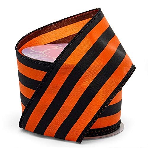 2 1/2" X 10 Yards Black/Orange Carnival Stripe Wired Ribbon Halloween