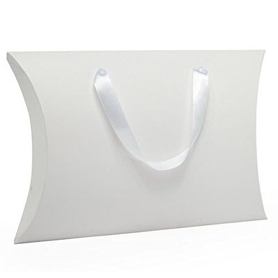 100ea - 9-5/8 X 2-3/4 X 10-3/4 White Pillow Box W/Ribbon Hndl