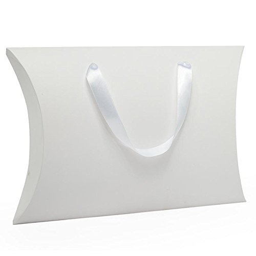 100ea - 9-5/8 X 2-3/4 X 10-3/4 White Pillow Box W/Ribbon Hndl