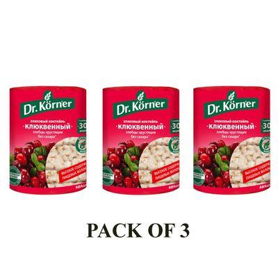 Dr. Korner Cranberry Multigrain Crispbread Puffed Cakes Sugar Free Vegan, 3.53 oz / 100 g (Pack of 3)