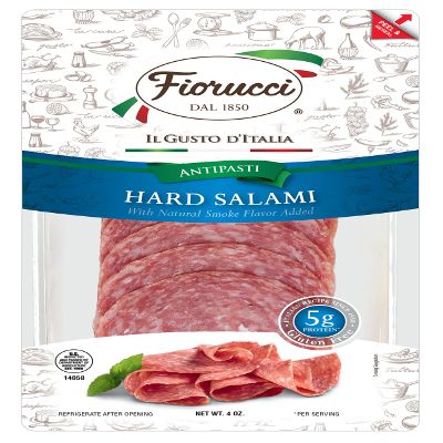 Fiorucci Hard Salami, Classic Natural Smokey Flavor Added, Gluten Free, 5g of Protein, 4 Oz (Pack of 18)