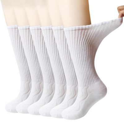 +MD 6 Pairs Non-Binding Men's Cushioned Moisture Wicking Diabetic Crew Dress Socks 10-13 White