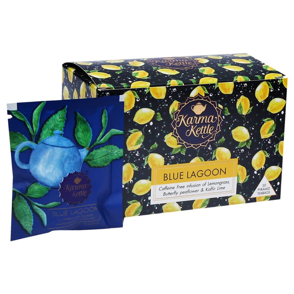 Blue Lagoon-Lemongrass Tea with Butterfly Pea Flower & Lime, Refreshing iced Tea, Caffeine Free, Summer Tea, Butterfly Pea Flower, Citrus and Zesty iced Brew, 25 Pyramid teabags