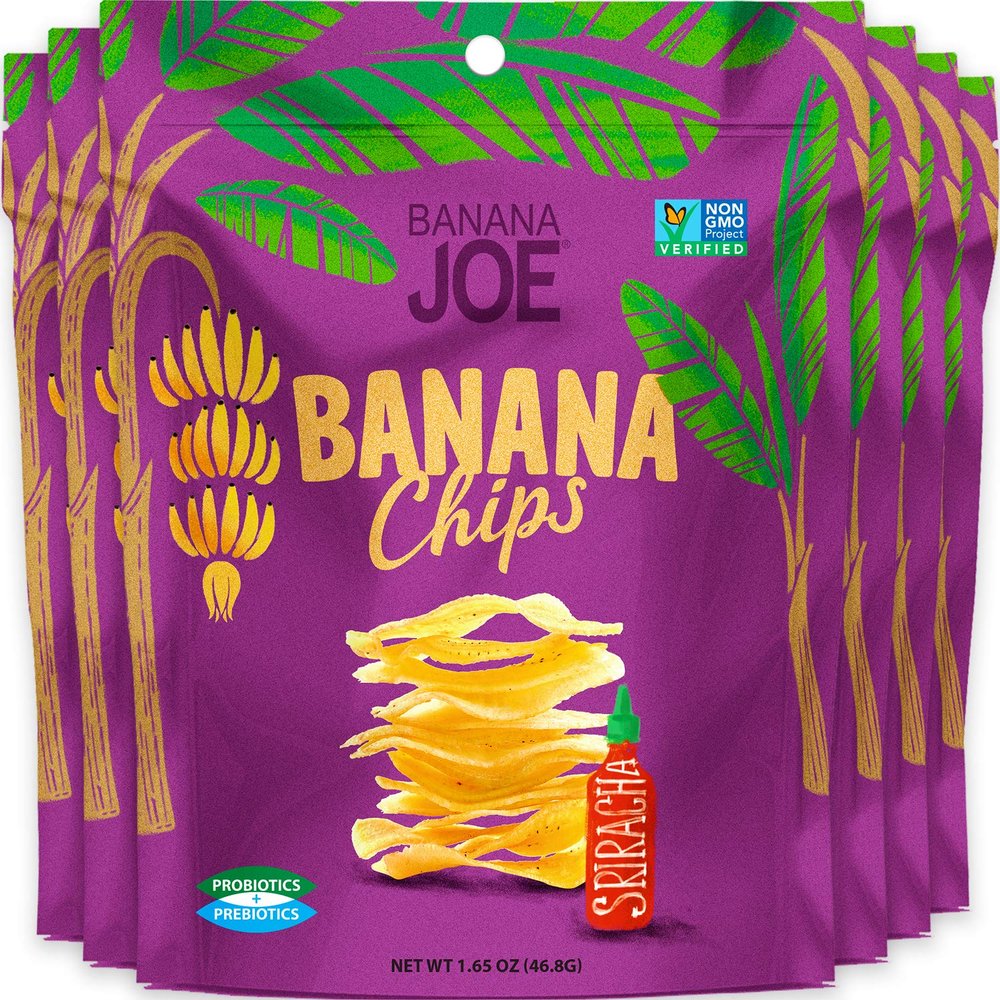 Banana Chips - Dried Bananas Gluten Free Chips (Siracha flavor) Dehydrated Fruits Healthy Chip Snacks For Adults & Kids - Vegan Paleo non gmo Dried Fruits Snacks (Made From 100% Real Banana) 6 Packs