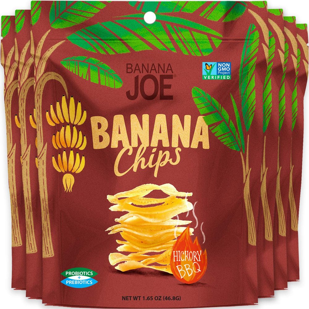 Banana Chips - Dried Bananas Gluten Free Chips (Hickory BBQ) Dehydrated Fruits Healthy Chip Snacks For Adults & Kids - Vegan Paleo non gmo Dried Fruits Snacks (Made From 100% Real Banana) 6 Packs