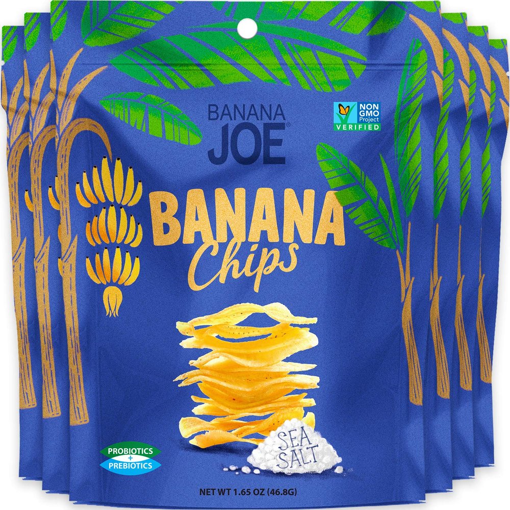 Banana Chips Sea Salt Healthy Chips - 1 Billion Probiotics healthy snacks for adults and kids, Gluten free Vegan Paleo non gmo Unsweetened Dried bananas kids snacks for school by Banana Joe x6