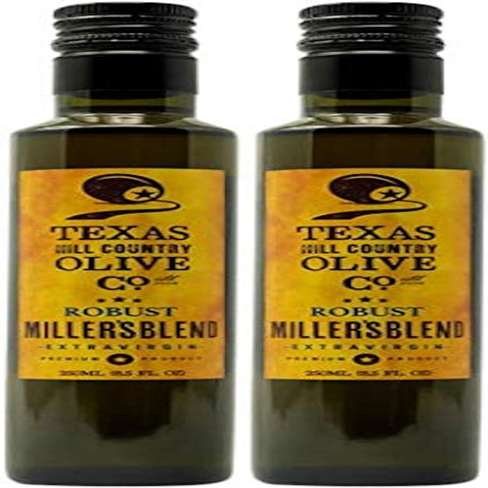 Texas Hill Country Olive Co Miller's Blend Extra Virgin Olive Oil - Cold Pressed EVOO Gourmet Olive Oil - Rich & Robust - Perfect for Dressing & Dipping - Award Winning & Made in Texas (8.5 oz, 2 Pack)