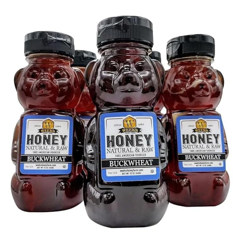 Pure Raw Unfiltered Buckwheat Honey, 12 oz (6 Pack) - Premium Dark American Buckwheat Honey by Weeks Honey Farm | Bold Molasses Flavor