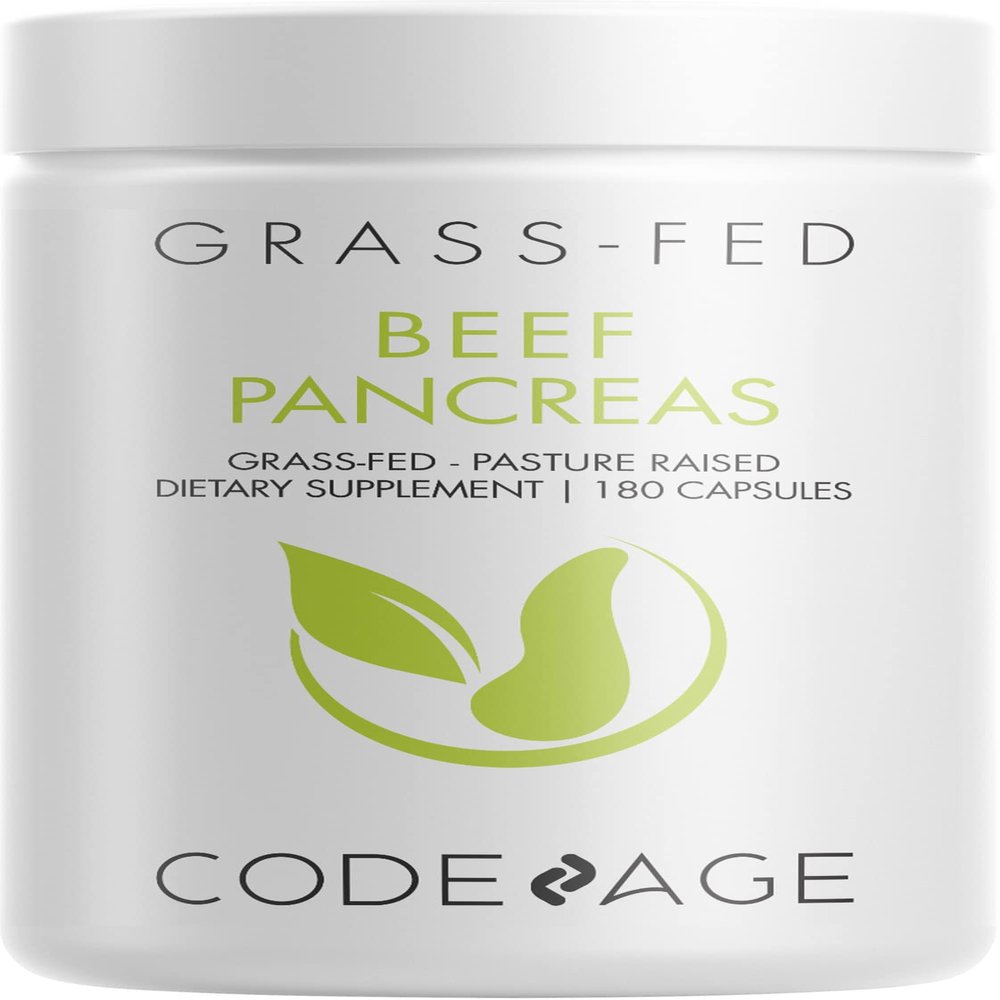Codeage Grass Fed Beef Pancreas Supplement Glandulars - Freeze Dried, Non-Defatted Desiccated Beef Pancreas Pills Pancreatic Enzymes Diet Meat - Pasture Raised Bovine Vitamins - 180 Capsules
