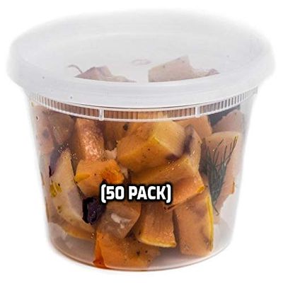 16 oz - 50 Count - Food Storage Plastic Deli Containers with Lids for Meal Prep, Soup, Deli, Lunch,Togo - Microwave Safe, Dishwasher Safe Containers, Heavy Duty Clear Plastic BPA Free (16 Ounce)