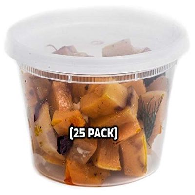16 oz - 25 Count - Food Storage Plastic Deli Containers with Lids for Meal Prep, Soup, Deli, Lunch,Togo - Microwave Safe, Dishwasher Safe Containers, Heavy Duty Clear Plastic BPA Free (16 Ounce)