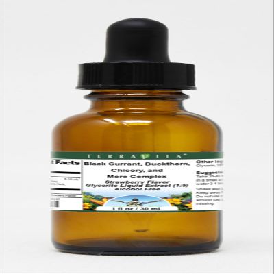 Terravita Black Currant, Buckthorn, Chicory, and More Complex Glycerite Liquid Extract (1:5) - Strawberry Flavored (1 oz, ZIN: 523457)