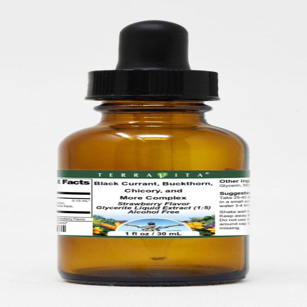 Terravita Black Currant, Buckthorn, Chicory, and More Complex Glycerite Liquid Extract (1:5) - Strawberry Flavored (1 oz, ZIN: 523457)