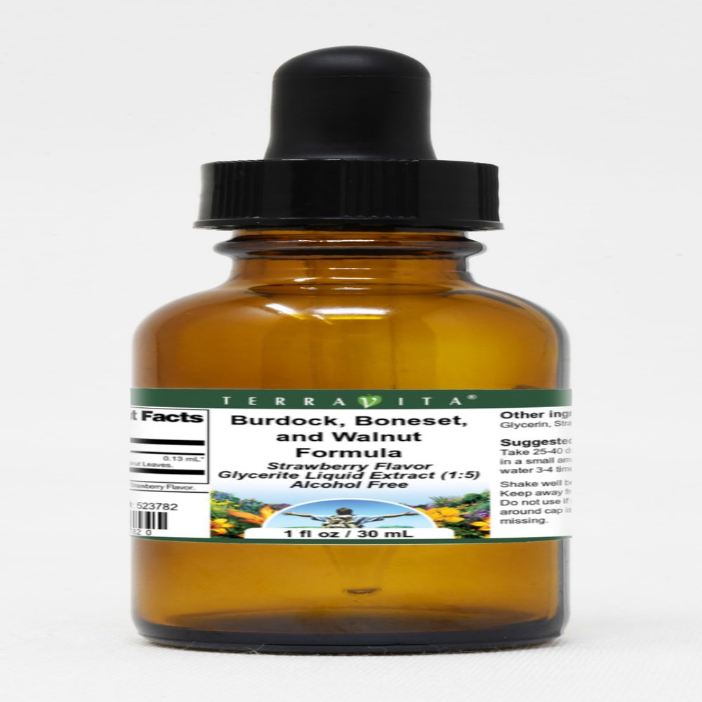 Terravita Burdock, Boneset, and Walnut Formula Glycerite Liquid Extract (1:5) - Strawberry Flavored (1 oz, ZIN: 523782)