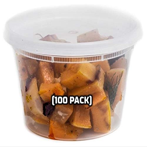 EcoQuality 16 oz - 100 Count - Food Storage Plastic Deli Containers with Lids for Meal Prep, Soup, Deli, Lunch,Togo - Microwave Safe, Dishwasher Safe Containers (16 Ounce)